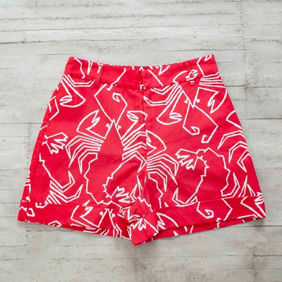 NWT Tyler Boe High Waist Cuffed Linen Blend Shorts in Red and White size… - Picture 2 of 8